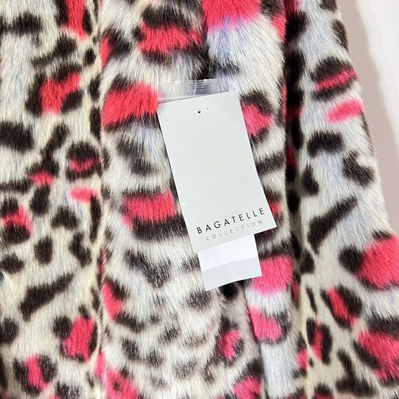 Bagatelle Pink and Blue Leopard Animal Print Faux Fur Jacket Women's Size S NWT - Picture 4 of 5